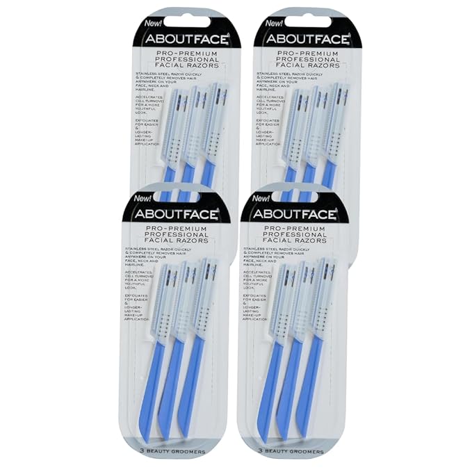 About Face Pro-Premium Facial Razors - 12 Beauty Groomers for Hair Removal Ideal for Shaving Exfoliating Dermaplaning and Brow Shaping Japanese Stainless Steel Gently Removes Facial Hair