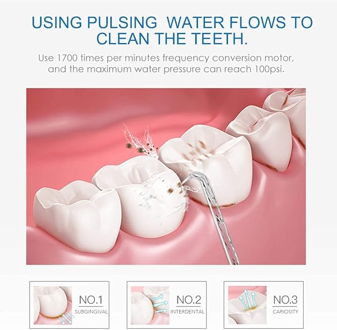 TUREWELL Water Flossing Oral Irrigator 600ML Dental Teeth Cleaner 10 Adjustable Pressure Electric Oral Flosser for Braces 8 Replacement Jet Tips for Family (Black)