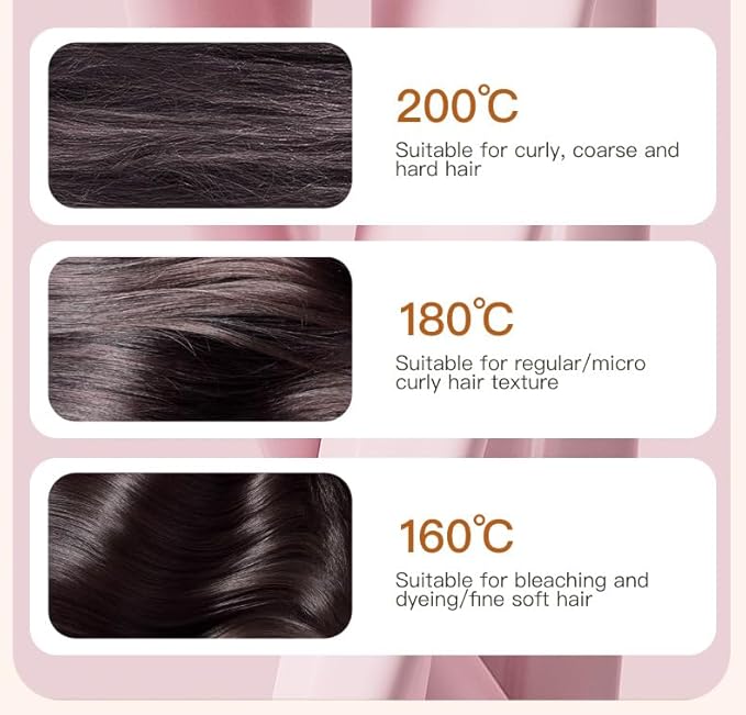 Portable Mini Hair Straightener Lightweight for Travel Touch-Ups Fast Heating Hair Straightener 3 Temp Settings (Pink)
