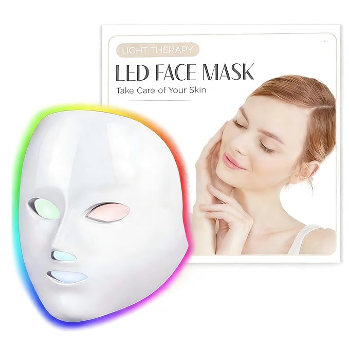 LED Face Mask Light Therapy Red Light Therapy Mask with 7 Colors 850nm Infrared &amp Red Light Therapy for Face Portable Anti-Aging Skin Rejuvenation Tool with Timer for Home Use