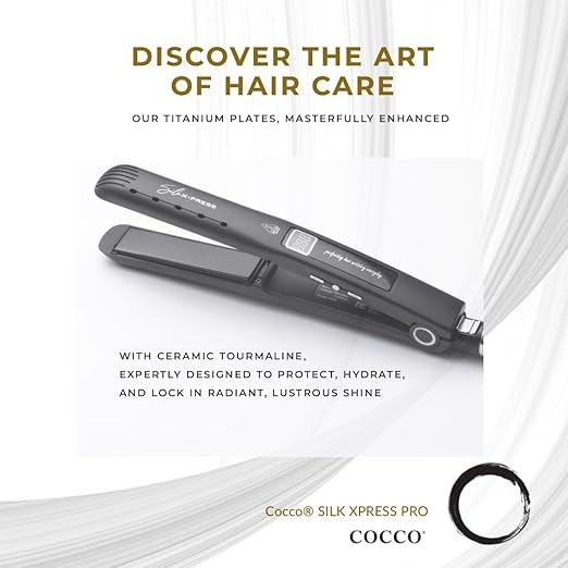 COCCO® Silk Xpress PRO Ceramic 1 Flat Iron - Advanced Titanium Plates with Nano Ceramic &amp Tourmaline Patented Nano Technology for Professional Hair Straightening &amp Styling