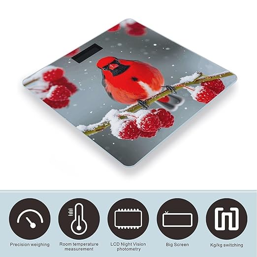 Cardinal Birds Snow Cranberries. Bathroom Scale Ultra-Bright Liquid Crystal Screen Weight Scale Accurate Bathroom Body Scales for Body Weight Bathroom Pet Home Bedroom Gift-Giving