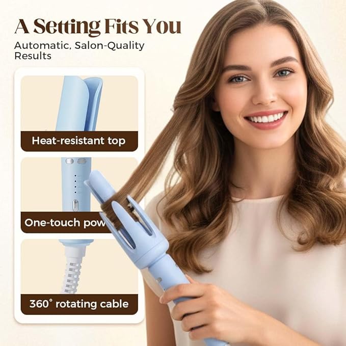Fully Automatic Lazy Curling Stick2026 New Electric Rotary Curler32mm Rotating Curling Iron with 3 TemperaturesFast Heating Curler Tongs Anti-Scald Hair Wand Gift for Long Hair (Purple)
