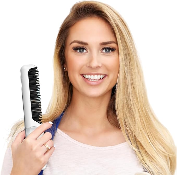 2 in 1 Rechargeable Cordless Hair Straightener Iron and Curling Iron. Heat Brush Straightener and Flat Iron Comb for Curly Hair. Automatic Constant Temperature Technology with Third Gear.