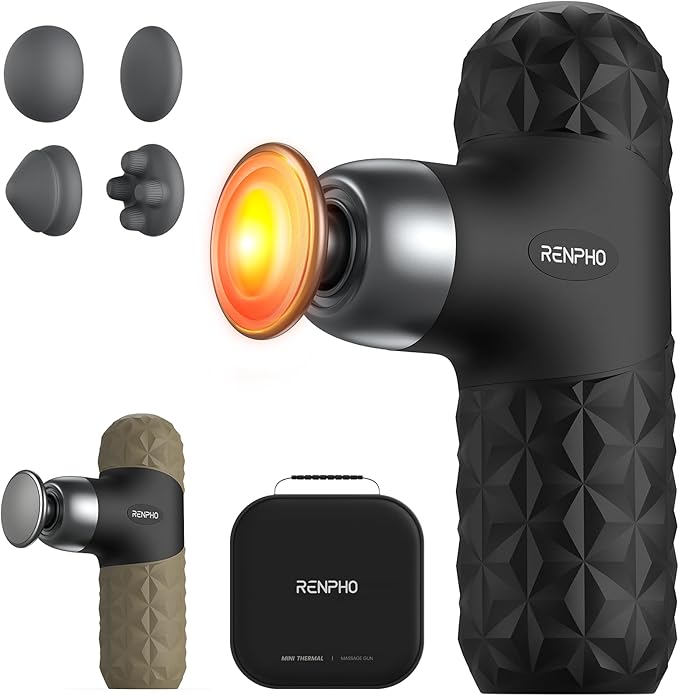 RENPHO Mini Thermal Massage Gun with Heat FSA Eligible HSA Birthday Gifts for Women Men Portable Deep Tissue Percussion Massager Color Silicone Sleeves Travel Size with Carry Case