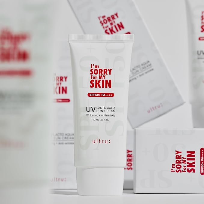 I'M SORRY FOR MY SKIN Lacto Aqua Sun Cream SPF50 Korean Skincare Moisturizing Sunscreen for Face &amp Body Light Texture Does Not Leave White Marks Suitable for Black Girls Travel Size 1.69 fl o