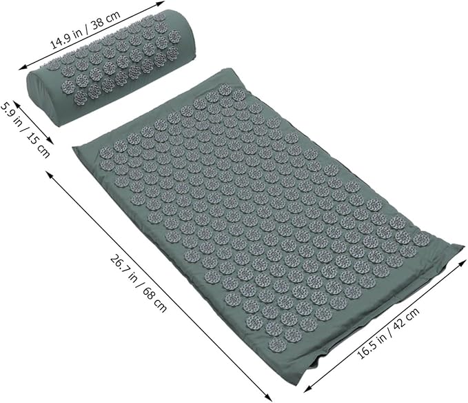 2Pcs Acupoint Massage Pillow with Non-Slip Yoga Mat Grey for Neck Back Relief and Improved Circulation Press-Resistant Acupuncture Massage Mat with Carry Bag for Home Relaxation