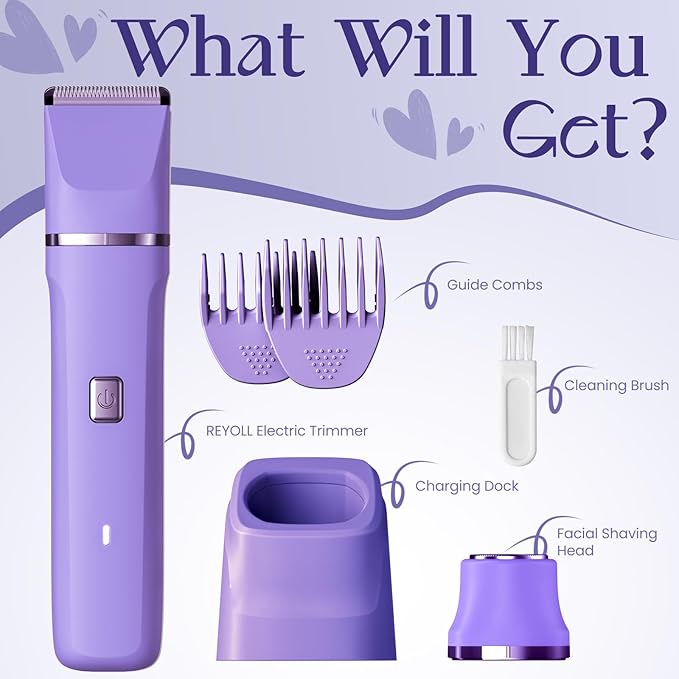 Electric Razors for Women - IPX7 Waterproof Pubic Hair Remover for Shower &amp Travel 3-in-1 Bikini Trimmer with Body/Round/Curved Heads Hypoallergenic Foil &amp Ceramic Blades Self-Care Gifts fo