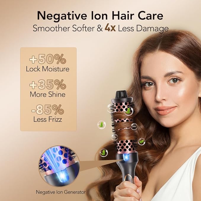 Thermal Brush 1.5 Inch Curling Iron Heated Round Brush Styler Hair Straightener &amp Curler &amp Volumizer 3 in 1 Negative Ion Dual Voltage 9 Temperature Control with LED Display (Inky)