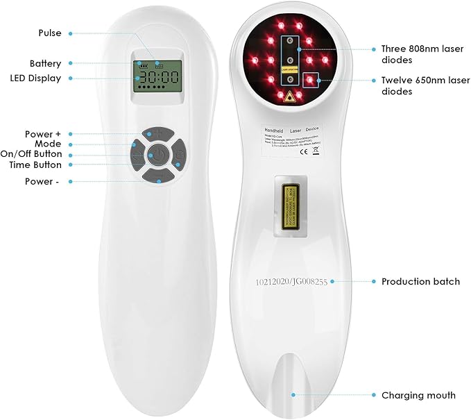Portable Handheld Cold Laser Therapy Device for Humans &amp Dogs Red Light Therapy for Body Pain Reliefwith Pulse Function(808nm&amp650nm)