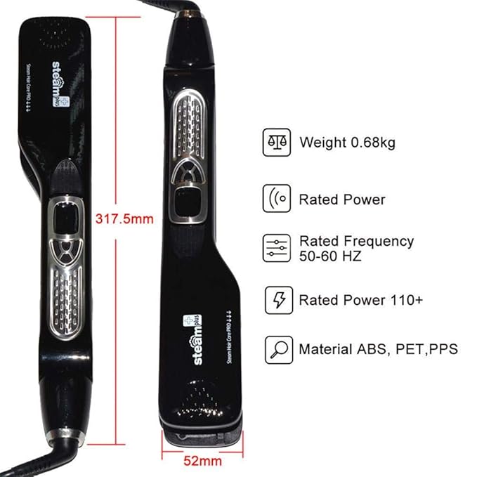 Professional Steam Hair Straightener Electric Fast Steam Hair Straightener Brush Titanium Ceramic Flat Iron with Anti-Static Technology and Digital Controls Suitable for All Hair Types (Black)