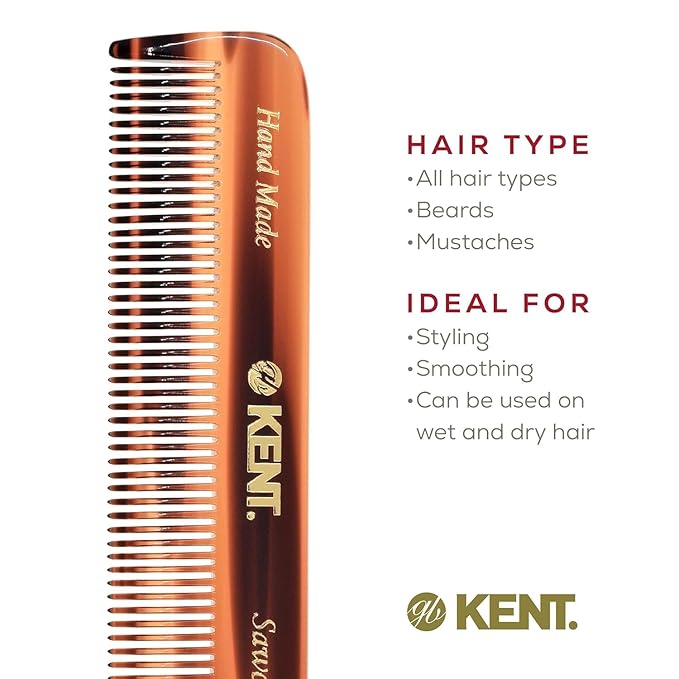 Kent Beard &amp Mustache Set - BRD5 Horse Hair + Nylon Bristle Brush 81T + FOT Handmade Sawcut Combs Pistol-Grip Wood Handle Dry/Wet Use Distributes Oils &amp Balms - Full Grooming Kit for Men