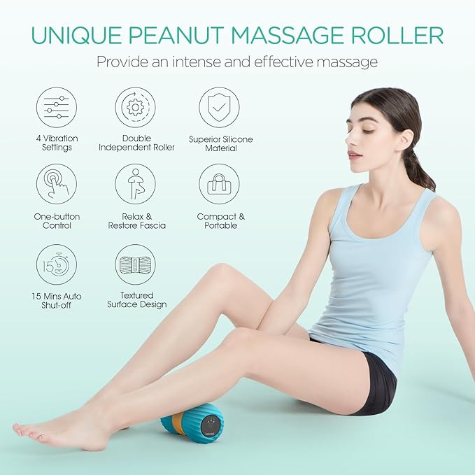 VOYOR-HEALTH Vibrating Peanut Massage Ball Roller Electric Double Lacrosse Massage Ball with 4 Intensities for Muscle Pain Relief Rechargeable Deep Tissue Massage Yoga Sports Fitness MB300 (Blue)