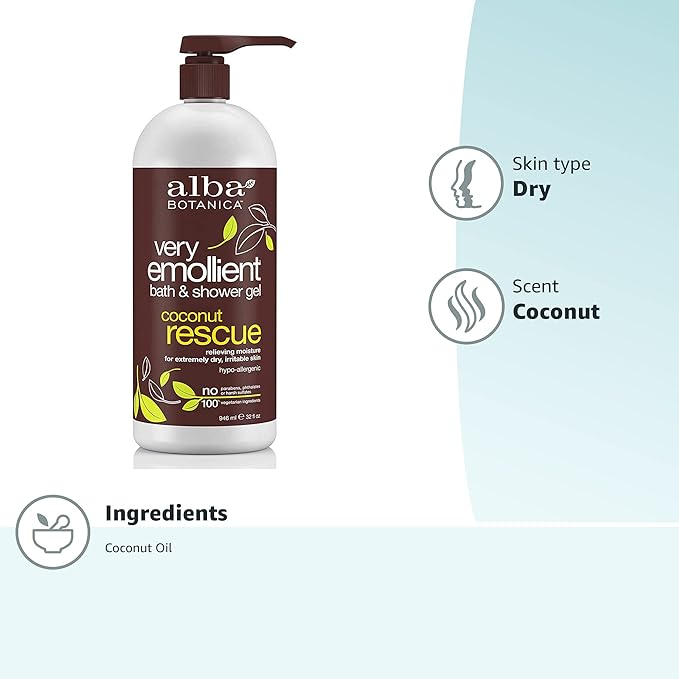 Alba Botanica Very Emollient Body Wash Coconut Rescue 32 Oz
