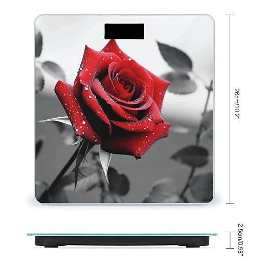 Black and White Red Rose Scale for Body Weight Safe Rounded Corners Tempered Glass Digital Bathroom Scale LED Display 400lb Capacity Weight Scales with High Precision Sensors