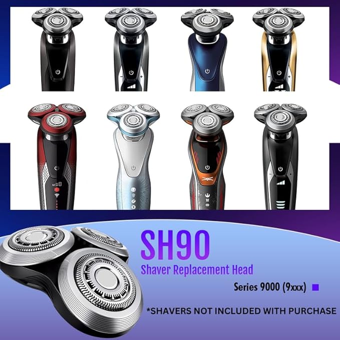 SH90 Replacement Rotary Heads Compatible with Philips Norelco Shavers Series 9000 S9000 Replacement Head Fits for S9531 S9721/84 S9511 S8950 S8980/12 S9311/21