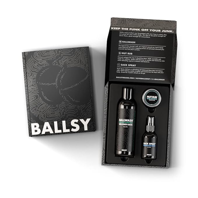 Ballsy Sack Pack Men's Fresh Kit Includes Body Wash Deodorizing Spray and Cologne Rub Men's Body Care Ball Wash for Men Gift Pack Forest &amp Fields