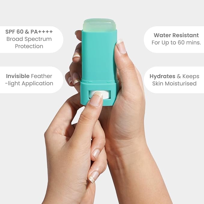 Earth Rhythm Aqua Surge Hyaluronic Sunscreen Stick SPF 60 PA++++ UVA/UVB Protection With Hyaluronic Acid &amp Ceramides For Hydration Lightweight No White Cast Sunscreen For Dry Skin - 20g