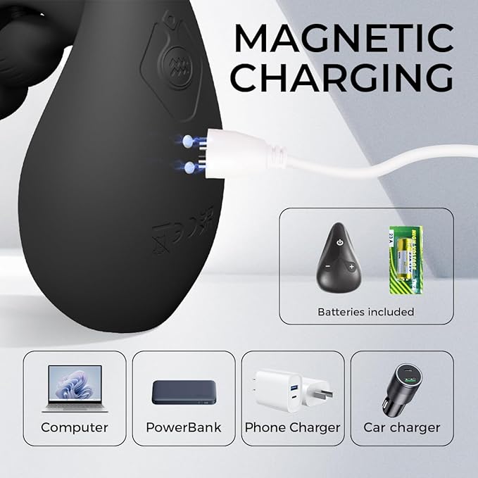 Remote Silicone Control Massagers Kit with Water Resistant Play in Anywhere You Like (Black) for Man Rechargeable Body Prostrate Massager with 12 Modes for Men Relax Massaging PW114J1 (Large)