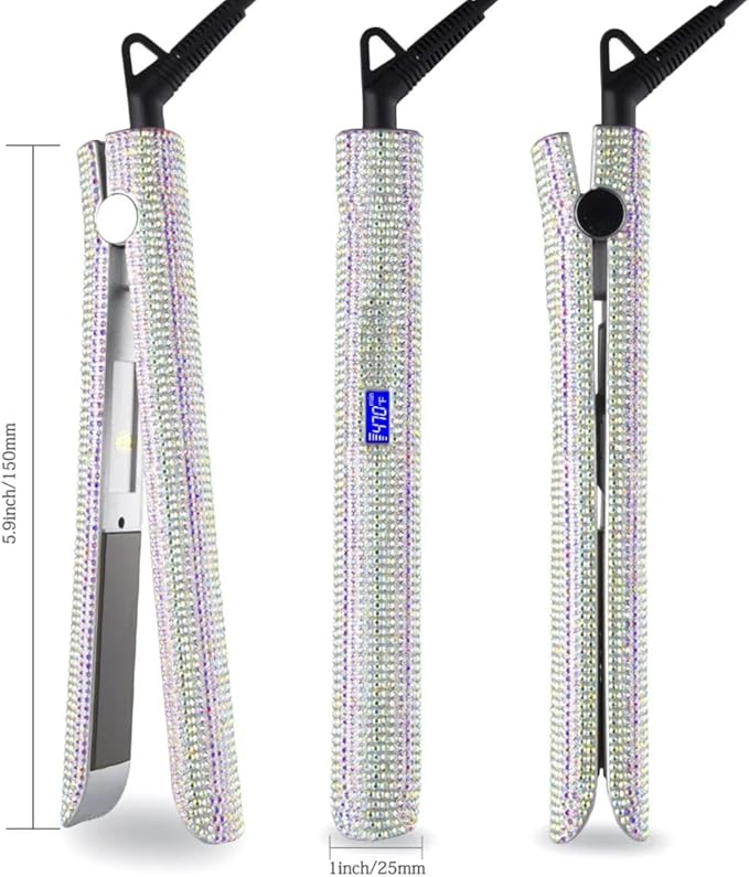 Luxurious Professional Ceramic Titanium Hair Straightener with Rhinestone Crystals - Bling Style - Infrared (122-480°F) - Fast Heat-Up Dual Voltage MCH Ceramic Heater - Auto Shut-Off - (White)
