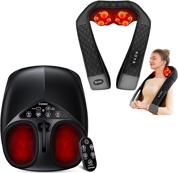 KNQZE Shiatsu Neck and Back Massager with Heat 4D Deep Tissue Kneading Massage for Leg 2026 Upgraded Lift-Arch Design 3D Deep Kneading Relief for Plantar FasciitisIdeal Gift for Mom Men