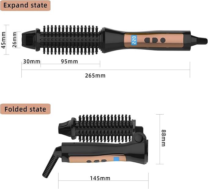 Temperature Control Mini Collaspe Hair Curler Tangle-Free Curling Iron Brush and Volumizer Dual Voltage Travel-Friendly Tourmaline Ceramic Ionic Hot Brush Styling Wand (New Black)