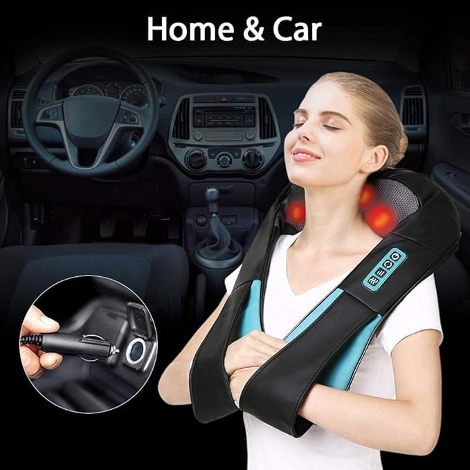 Back and Neck MassagerShiatsu Shoulder MassagerElectric Deep Kneading Massage with Heat Massage for Muscle Relief Tired Back Neck Shoulder &amp Legs (Black BlueFour Buttons)