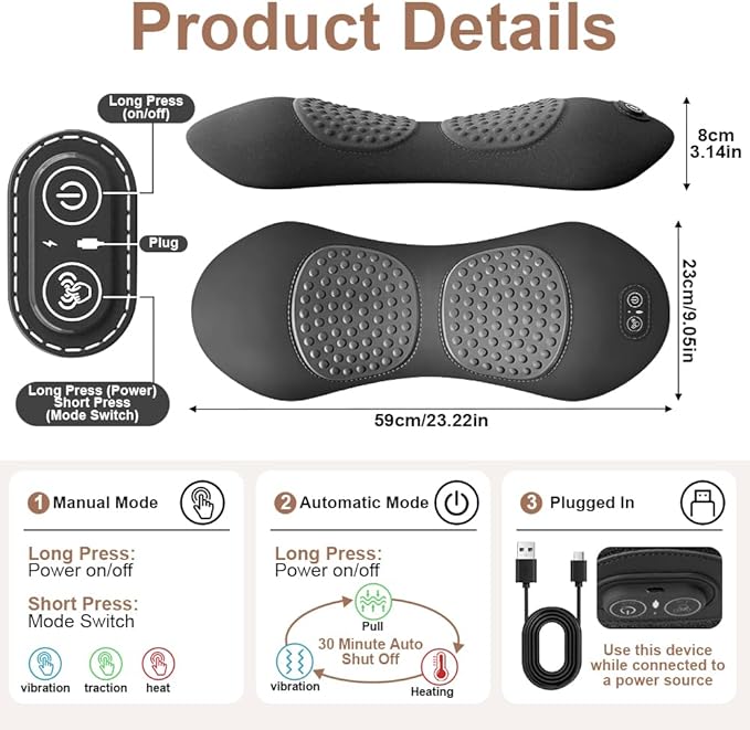 3 in 1 Back Massager with Heat Vibration &amp Traction Smooth Spine Triple Fusion Back Massager Triple Fusion Back Massager for Bed and Chair Electric Lumbar Support Pillow