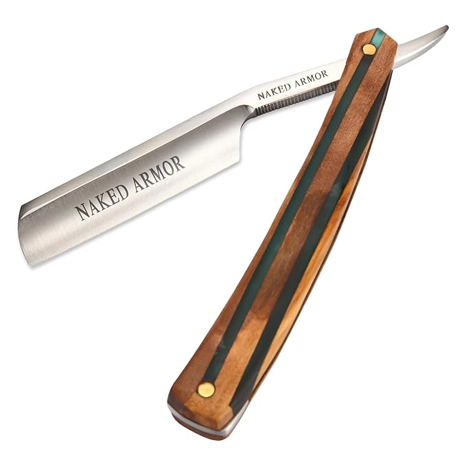 Naked Armor Lac Straight Razor - Shave Ready 7/8 Spike Nose Japanese Steel Straight Razors for Men with Sandalwood Scale Case Included Close Shave