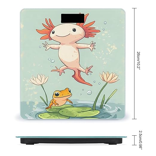 Axolotl Jumping Over Lily Pads Digital Bathroom Scale for Body Weight Lighted LCD Display Round Corner