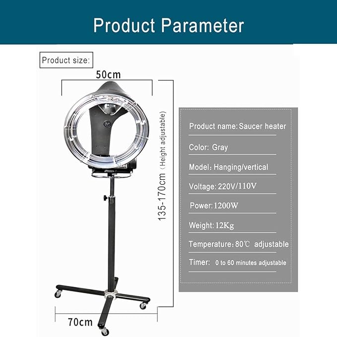 Professional Hair Dryer Wall-Mount/Vertical Infrared Hair Steamer Adjustable Hair Color Processor with Timer Hair Treatment Steamer Hair Drying Machine Beauty Salon EquipmentStanding