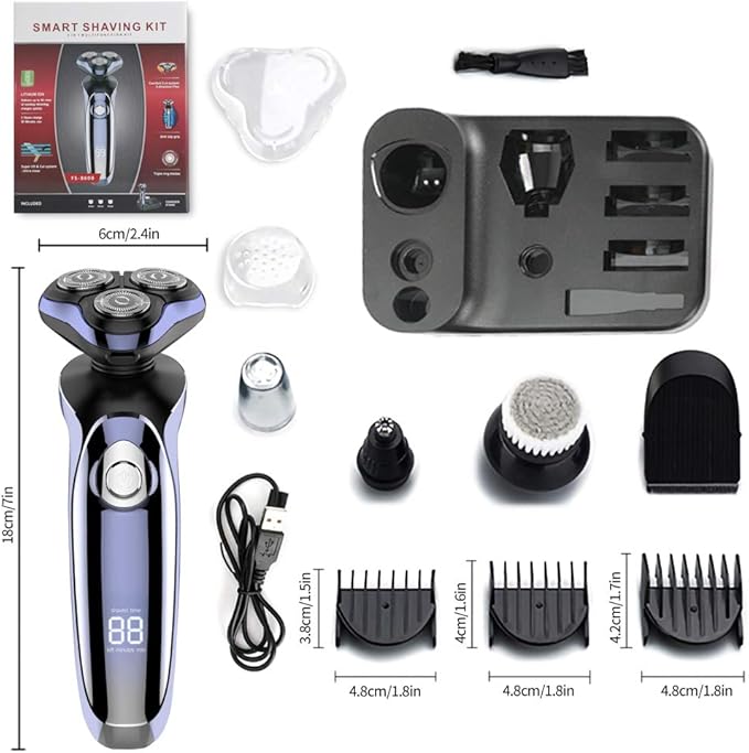 Electric Razor for Men 4 in 1 Rotary Men Shaver Beard Trimmer Electric Shaver Waterproof USB Fast Charging Cordless Beard Nose Hair Trimmer Men Electric Razor Best Gift for Dad Boyfriend