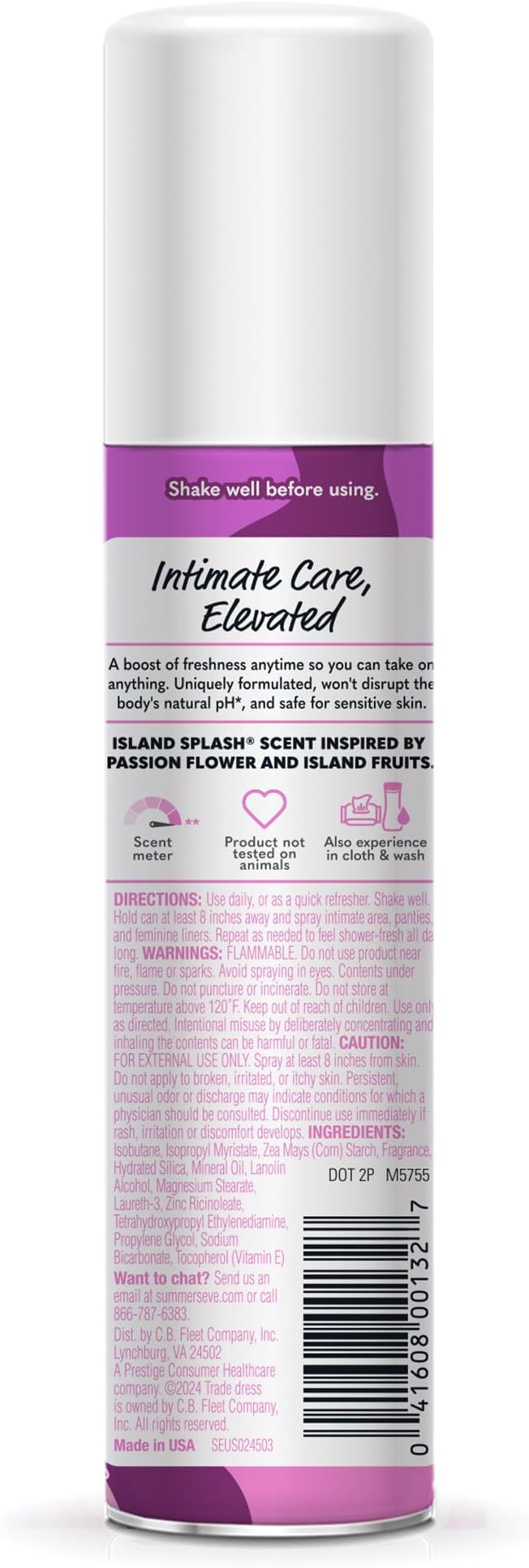 Summer's Eve Island Splash Daily Feminine Spray with Talc-Free Odor-Neutralizing and Moisture-Absorbing Formula 2 Oz Pack of 24