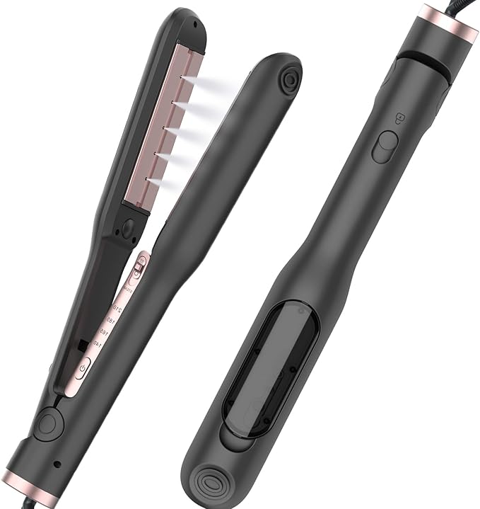 Steam Flat Iron and Culur - 1.25 Inch Hair Straightener for All Hair Types Adjustable Temp 284°F-410°F Fast Heat Up in 30 Sec (Black)