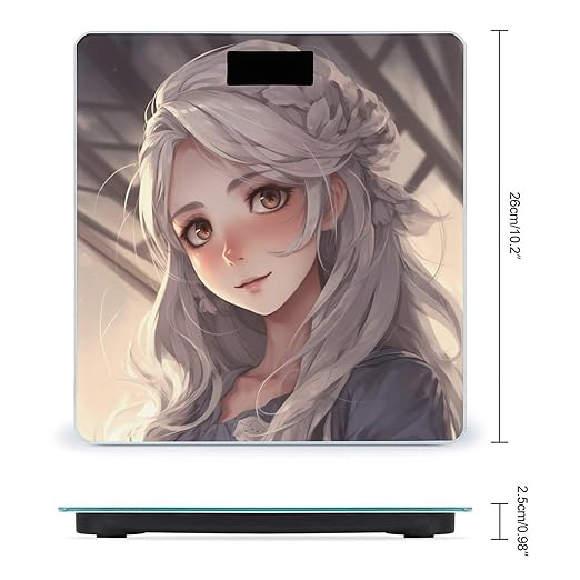 White Hair Anime Women Scale for Body Weight Highly Accurate Digital Bathroom Electronic Weighing Machine for People LCD Display Large Size Tempered Glass for Safe Home Use