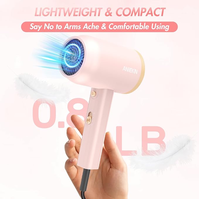 ANIEKIN Hair Dryer 1875 Watts Fast Drying Blow Dryer with Diffuser and Concentrator Compact Lightweight Hair Dryer for Women and Men