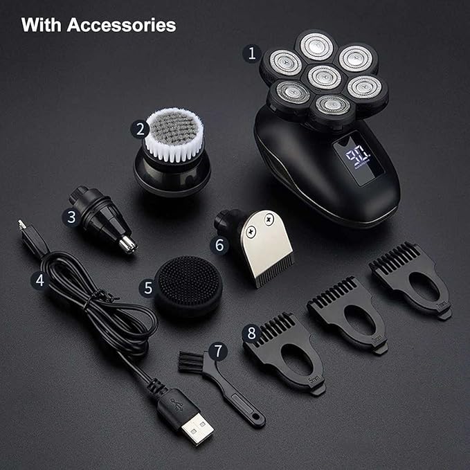 Electric Razor for Men Multi Bald Electric Shaver for Men Grooming Kit Digital Display 7D Head Hair Trimmer Beard Razor Wet Dry Facial Shaving Machine