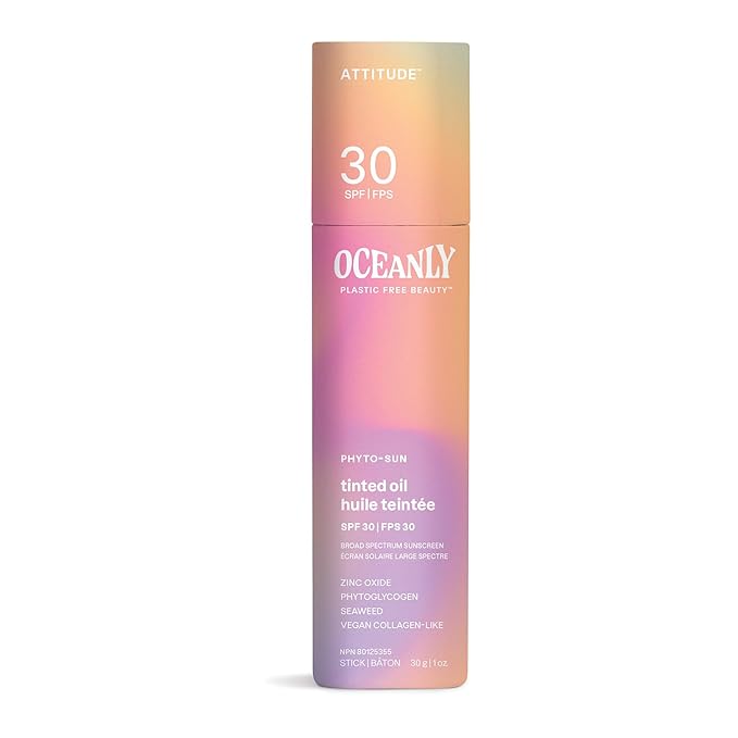 ATTITUDE Oceanly Tinted Oil Stick with SPF 30 EWG Verified Plastic-Free Broad Spectrum UVA/UVB Protection with Zinc Oxide Universal Tint Unscented 1 Ounce