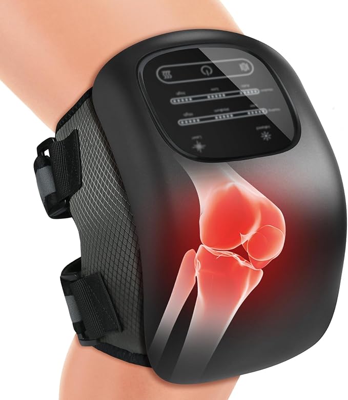Knee Massager with Heat and Vibration Cordless Knee Massager for Pain Relief with LED Screen Adjustable Straps and Timer