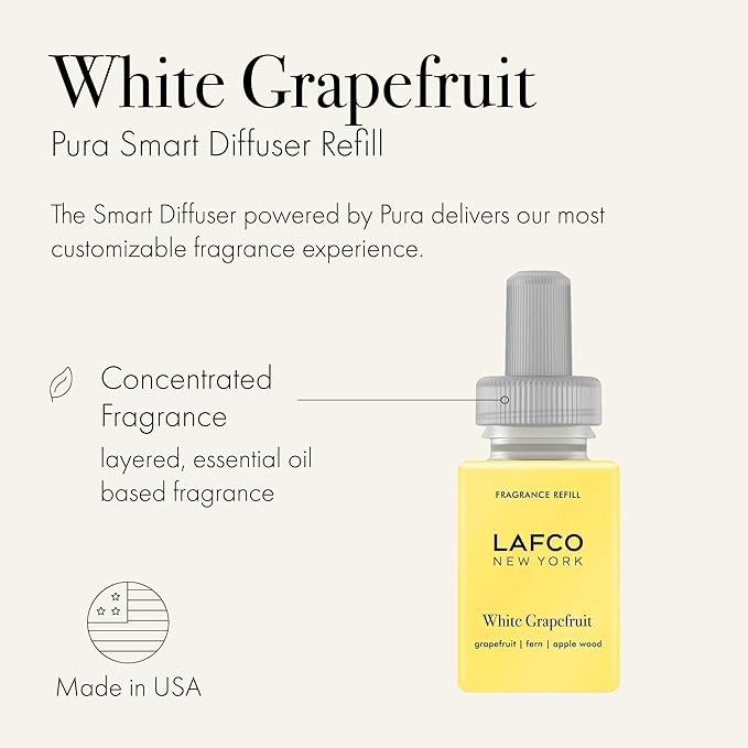 LAFCO New York Pura Smart Device Refill White Grapefruit - Pack of 2 - Each Vial Delivers Up to 2 Weeks of Fragrance Life - Made in the USA