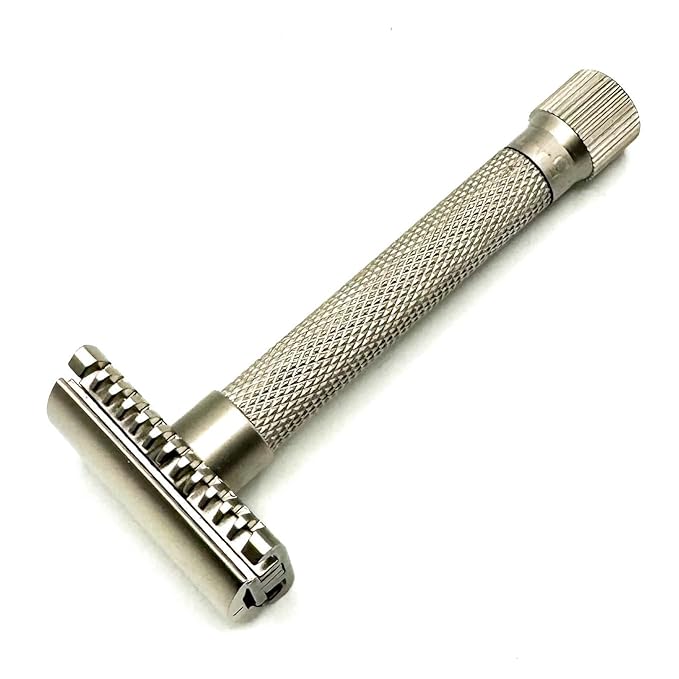 The Parker VARIANT OPEN COMB - ADJUSTABLE Double Edge Safety Razor Customize your Shave with a Turn of the Dial from Mild to Aggressive - 5 Blades Included (SATIN CHROME)