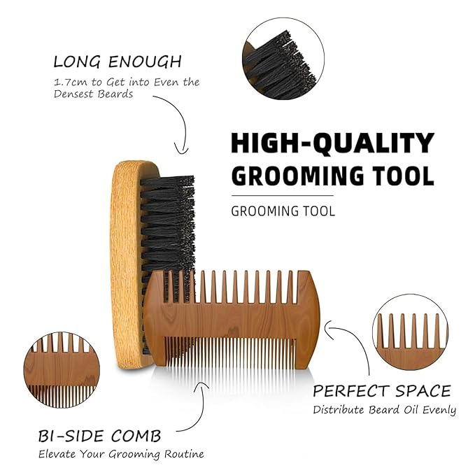Beard Grooming Kit For Men With Boar Bristle Brush And Wooden Comb Beard Care Set For Mustache And Facial Hair