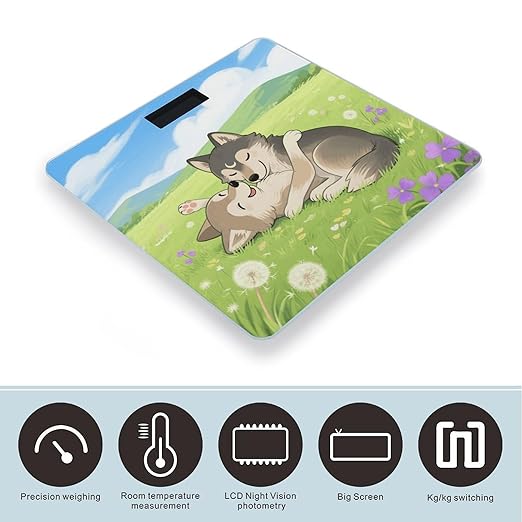 Two Wolf Hug Scale for Body Weight Sturdy Tempered Glass Weighing Scales with LCD Display Accurate Digital Bathroom Scale Convenient Body Fat Smart Scales Easy Read