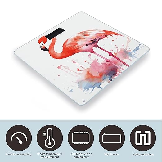 Watercolor Flamingos Scale with LCD Easy-to-Read Anti-Slip Weight Digital Bathroom Scale Precision Weighing Scales Sturdy Tempered Glass Body Weight Scales for Daily Use