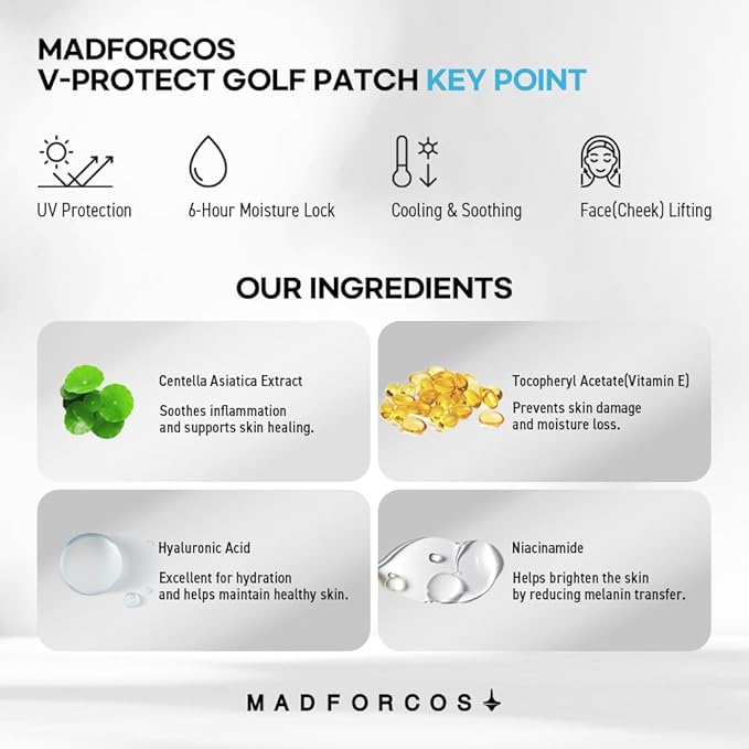 V-Protect Golf Sunscreen Patch for Golf &amp Outdoor Sports – UV Protection Hydrating &amp Cooling Face Patches | 5 Count (Small Size)