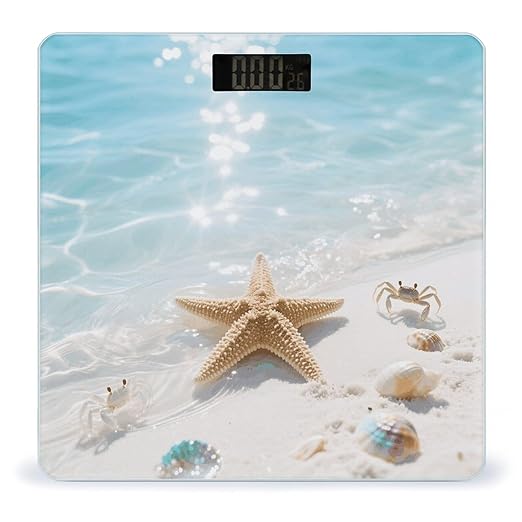 Starfish Blue Ocean Weight Scale Cute Bathroom Scale for Body Highly Accurate Digital Weighing Machine for People Compact LCD Display Scales with Sturdy Toughened Glass Scales