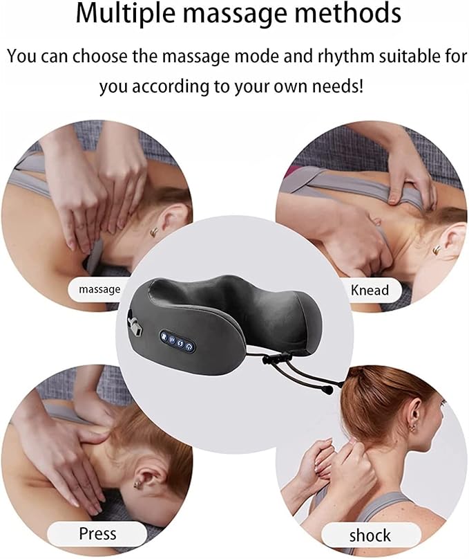 LIPPSY Neck Massager Travel Pillows U-Shaped Memory Foam Neck Pillows &amp Electric Massager for Muscle Shoulder Cervical Pain Stress Relief for Home Office Airplane (Black) (Color : Black)