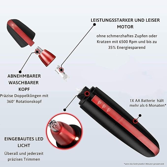 Nose Hair Eyebrows Trimmer for Men Waterproof Painless Eyebrow Nose Facial Hair Remover Easy to Clean Portable Battery Operated (Black)