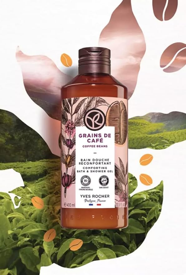 Yves Rocher Sensual Bath &amp Shower Gel with Coffee Beans Nourishing &amp Moisturizing Body Wash – Set of 3 Bottles Best Gift Kit for Women Men 200 ml/6.7 fl.oz