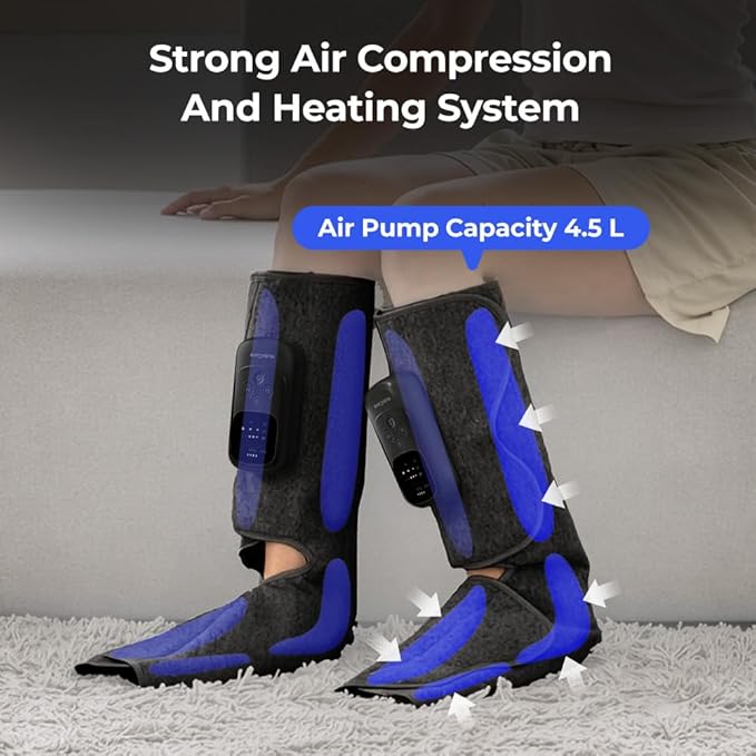 HuBDIC HubiCare Cordless Calf and Feet Massager with Heat and Air Compression for Circulation and Pain Relief 5 Modes with 5 Intensities Reduce Swelling Muscles Relaxation Device (Black)